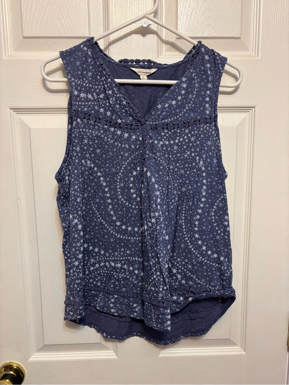 Lucky Brand Blue Star Print Sleeveless Tank Top - Large